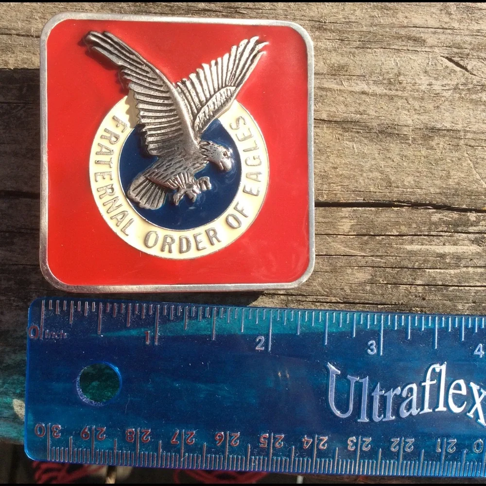 Fraternal Order of Eagles Red Enameled Belt Buckle Fits 1.5” Belt